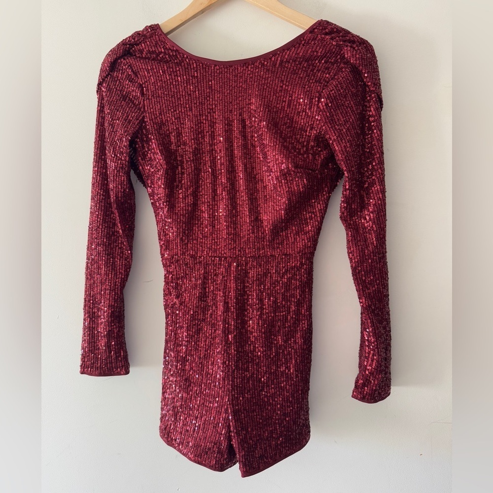 Fashion Nova Glitz And Glamour Sequin Burgundy Romper